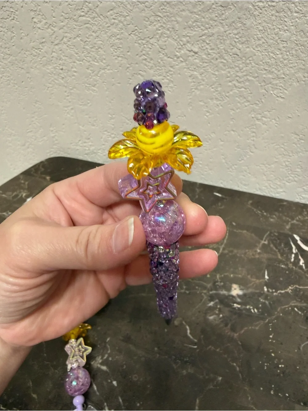 Purple Front Desk Staff Rhinestone Beaded Pen and Matching Badge Reel Handmade